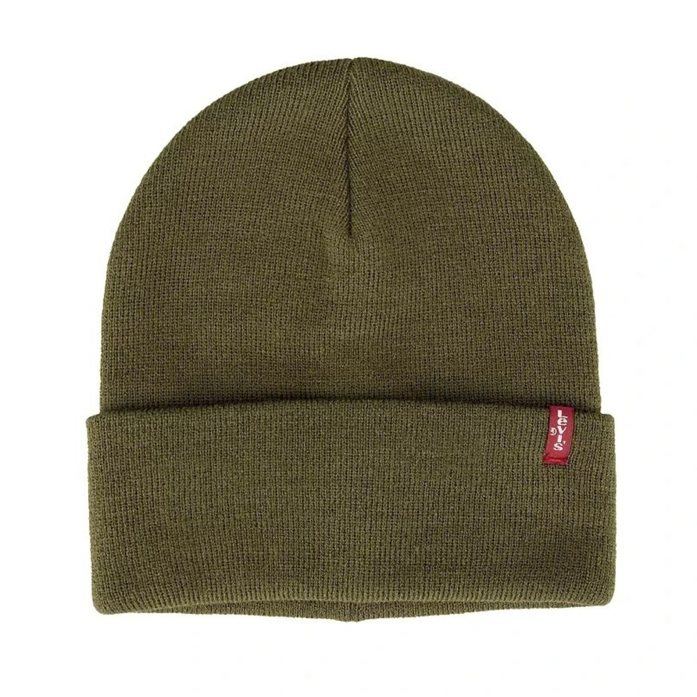 Levi's Men's Soft Acrylic‎ Cuffed Red Tab Knit Beanie Olive One Size NWT